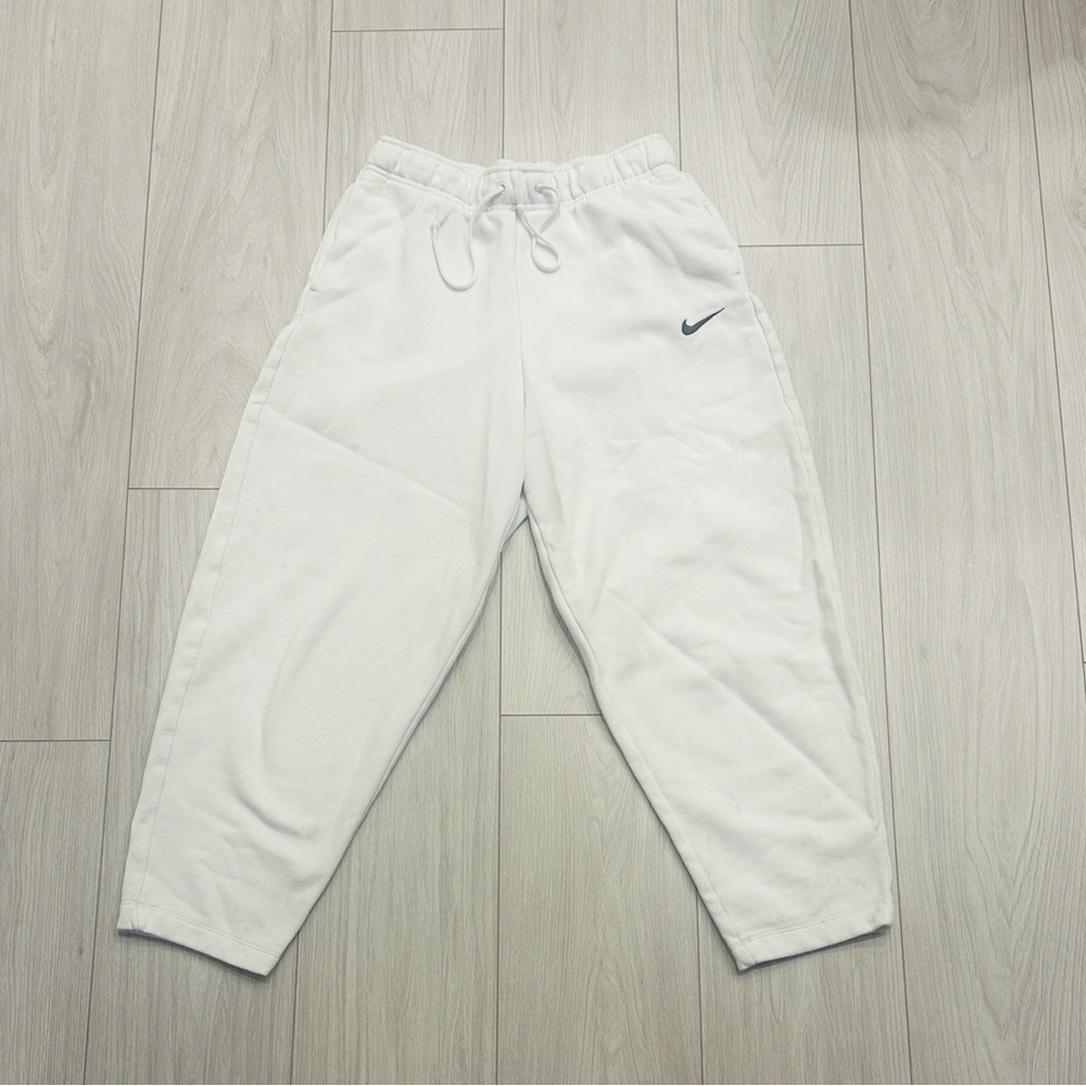 Nike White Joggers with Black Swoosh